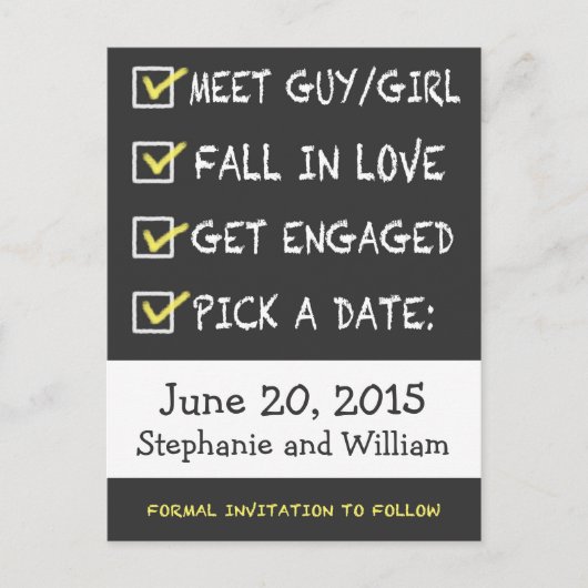 Grappige schoolbord checklist Sla de datum op Aankondigingskaart (Voorkant)