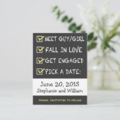 Grappige schoolbord checklist Sla de datum op Aankondigingskaart (Staand voorkant)