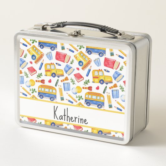 Grappige schoolbus Ga terug naar school naampatroo (Voorkant)