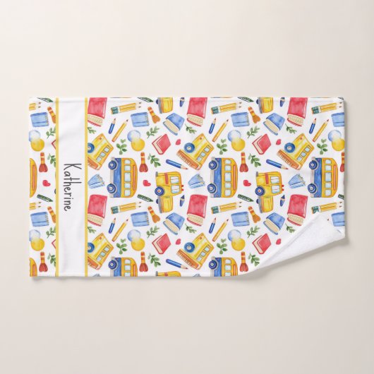 Grappige schoolbus Ga terug naar school naampatroo Handdoek (Handdoek)