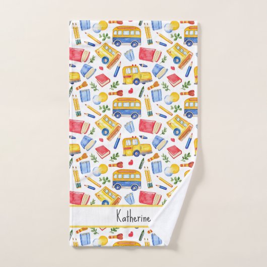 Grappige schoolbus Ga terug naar school naampatroo Handdoek (Handdoek)