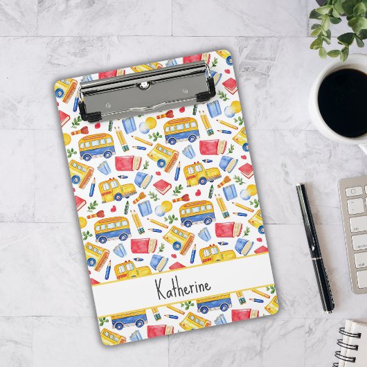 Grappige schoolbus Ga terug naar school naampatroo Mini Klembord
