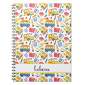 Grappige schoolbus Ga terug naar school naampatroo Notitieboek (Voorkant)