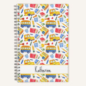 Grappige schoolbus Ga terug naar school naampatroo Notitieboek (Voorkant)