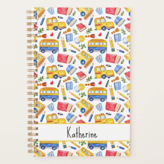Grappige schoolbus Ga terug naar school naampatroo Planner (Voorkant)