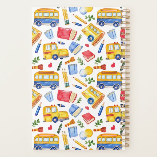 Grappige schoolbus Ga terug naar school naampatroo Planner (Achterkant)