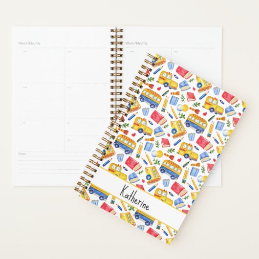 Grappige schoolbus Ga terug naar school naampatroo Planner (Display)