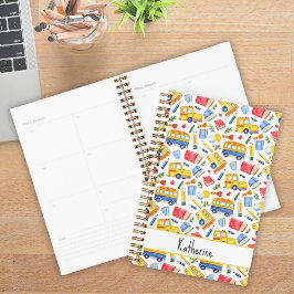 Grappige schoolbus Ga terug naar school naampatroo Planner