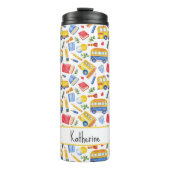 Grappige schoolbus Ga terug naar school naampatroo Thermosbeker (Voorkant)