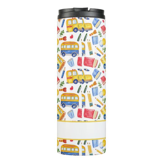 Grappige schoolbus Ga terug naar school naampatroo Thermosbeker (Achterkant)
