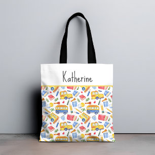 Grappige schoolbus Ga terug naar school naampatroo Tote Bag
