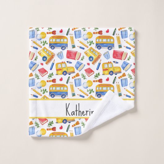 Grappige schoolbus Ga terug naar school naampatroo Washandje (Wasdoekje)