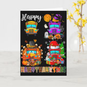 Grappige schoolbus heks kalkoen kerstman gelukkig  kaart (Gele Bloem)