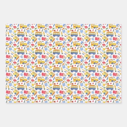 Grappige schoolbus terug naar schoolpatroon inpakpapier vel (Voorkant)