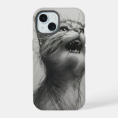 Grappige schreeuwende kat meme zwart en wit iPhone 15 Case (Achterkant)