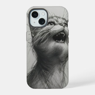 Grappige schreeuwende kat meme zwart en wit iPhone 15 Case