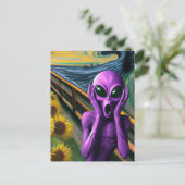Grappige schreeuwende Paarse Alien Fine Art Parodi Briefkaart (Staand voorkant)