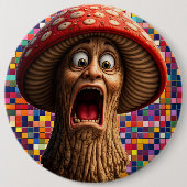 Grappige schreeuwende paddestoel man speld ronde button 6,0 cm (Voorkant)