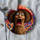 Grappige schreeuwende paddestoel man speld ronde button 6,0 cm (In situ)