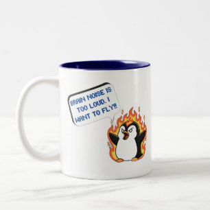 Grappige Schreeuwende Pinguïn Hersenen Lawaai Te H Tweekleurige Koffiemok