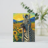 Grappige schreeuwende Zebra in Van Gogh Zonnebloem Briefkaart (Staand voorkant)