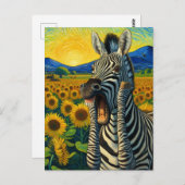 Grappige schreeuwende Zebra in Van Gogh Zonnebloem Briefkaart (Voorkant / Achterkant)
