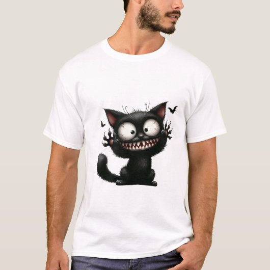 Grappige Schrikachtige Kat Wilde Grijs Halloween ✨ T-shirt (Voorkant)