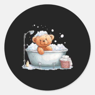 Grappige schuim Teddybeer in badkuip kostuum Ronde Sticker
