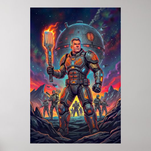 Grappige Sci-Fi Comic Alien Grill Meester Pop Art Poster (Voorkant)