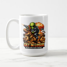 Grappige Sci-Fi Fantasie Meme Kunst, Alien Rijdt o Koffiemok