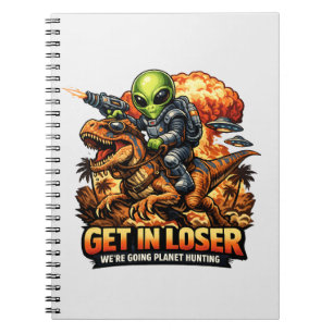 Grappige Sci-Fi Fantasy Meme Kunst, Alien Rijdt op Notitieboek