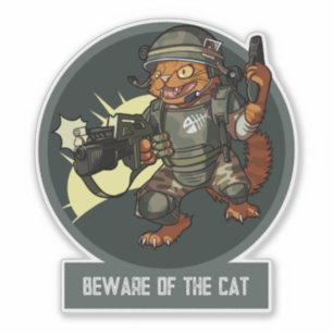 Grappige Sci-Fi Marine Oranje Cat Pas op voor de C Sticker