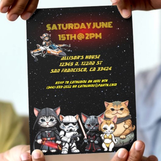 Grappige Science Fiction Kitty Cat Custom Invitati Kaart