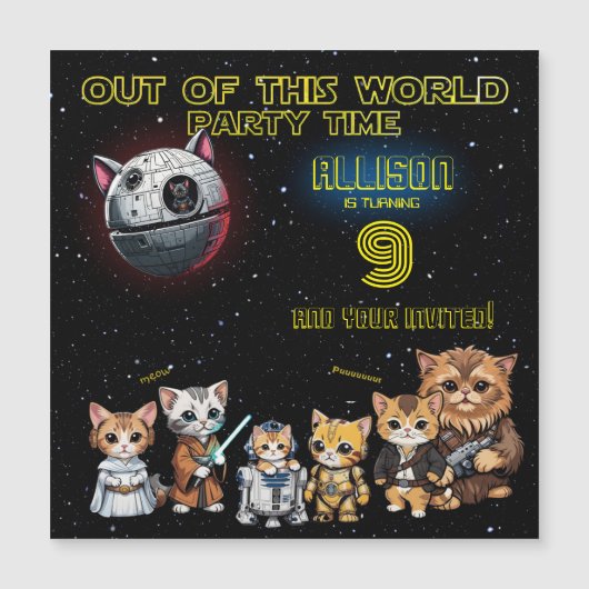 Grappige Science Fiction Kitty Cat Custom Invitati Magnetische Uitnodiging (Voorkant)