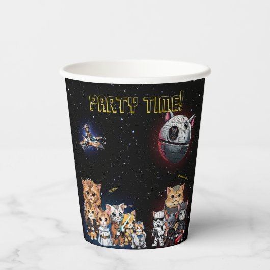Grappige Science Fiction Kitty Cat Custom Invitati Papieren Bekers (Achterkant)