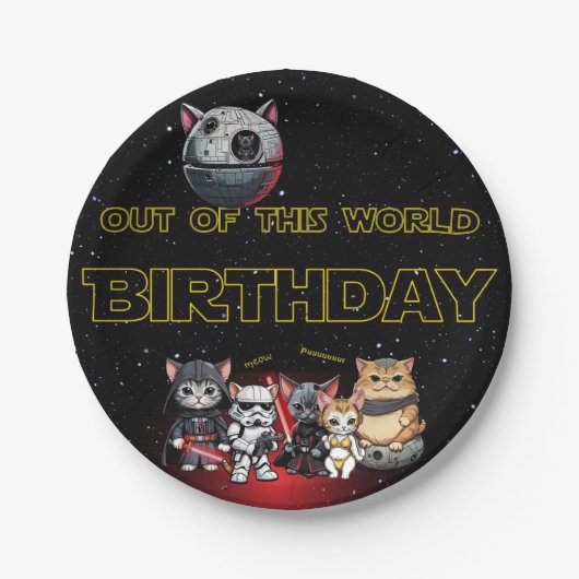 Grappige Science Fiction Kitty Cat Custom Invitati Papieren Bordje (Voorkant)