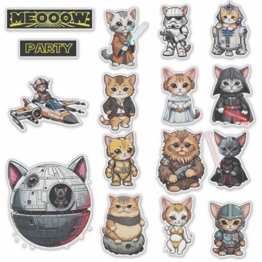 Grappige Science Fiction Kitty Cat Custom Invitati Sticker (Voorkant)