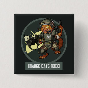 Grappige Science-Fiction-Marine-Oranje Katten Roke Vierkante Button 5,1 Cm