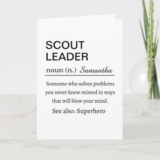 Grappige scoutleider definitie kaart bedank cadeau (Voorkant)