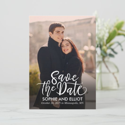 Grappige Script Trouw Save The Date Kaarten (Staand voorkant)