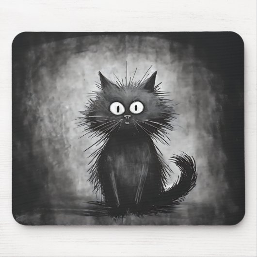 Grappige Scruffy Black Cat Muismat (Voorkant)