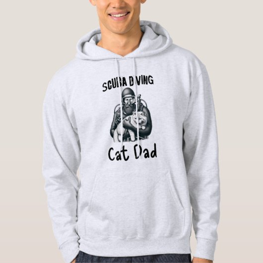 Grappige Scuba Duiken Kat Papa Zwart op wit Hoodie (Voorkant)
