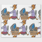 Grappige secretaris Cat Cartoon Office Humor Cadeaupapier (Vlak)