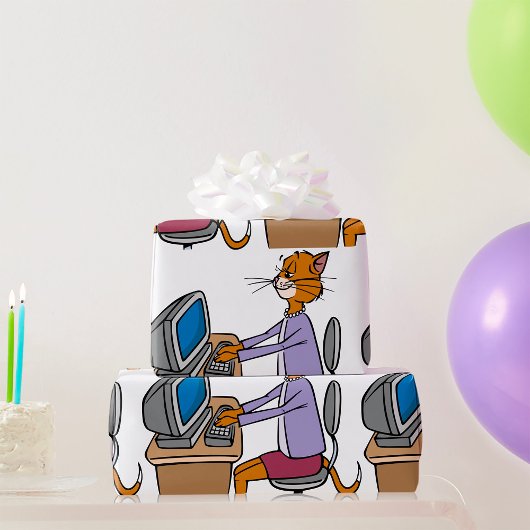 Grappige secretaris Cat Cartoon Office Humor Cadeaupapier