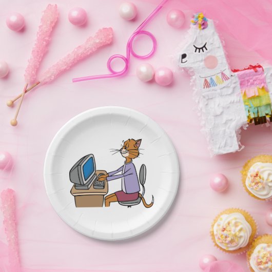 Grappige secretaris Cat Cartoon Office Humor Papieren Bordje (Feest)
