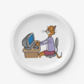 Grappige secretaris Cat Cartoon Office Humor Papieren Bordje (Voorkant)