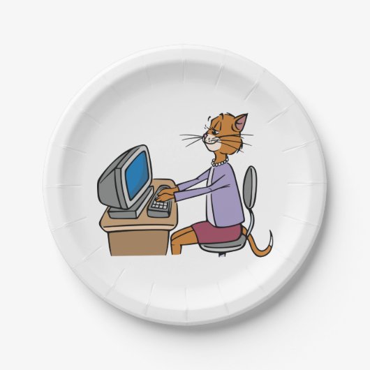 Grappige secretaris Cat Cartoon Office Humor Papieren Bordje (Voorkant)