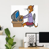Grappige secretaris Cat Cartoon Office Humor Poster (Thuiskantoor)