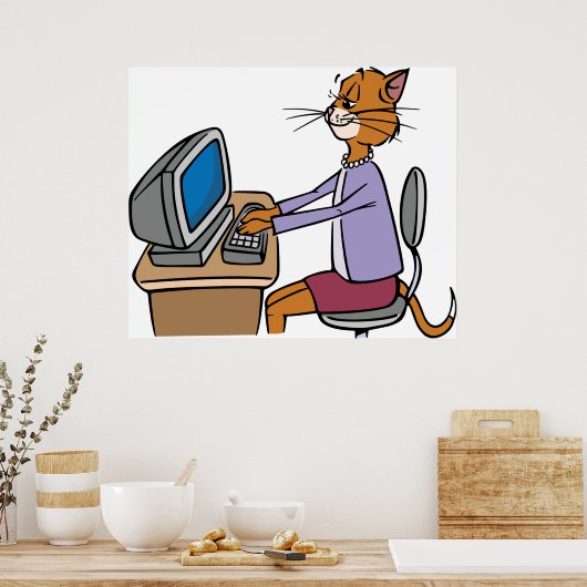 Grappige secretaris Cat Cartoon Office Humor Poster (Keuken)