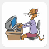 Grappige secretaris Cat Cartoon Office Humor Vierkante Sticker (Voorkant)